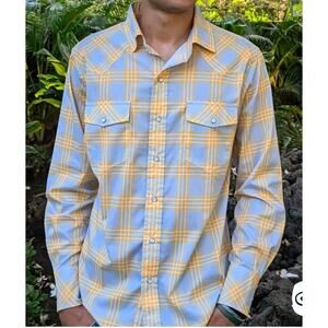 Western Aloha Palaka Nui Pearl Snap Long Sleeve Plaid Shirt Mens XL Gray Yellow